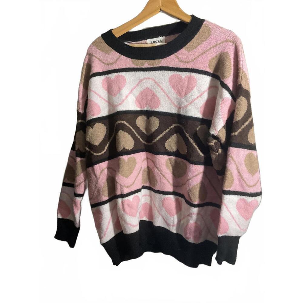 Adora Over sized Soft Chunky Heart Patterned Sweater  S-XL